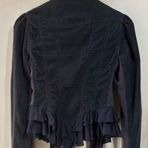 The Free People Navy Blue Corduroy Ruffled Military style jacket